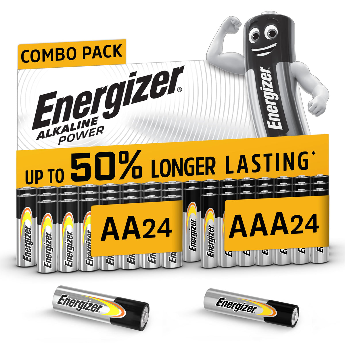 Energizer Alkaline Power - AA Batteries (48 Pack) Up To 50% Longer Lasting