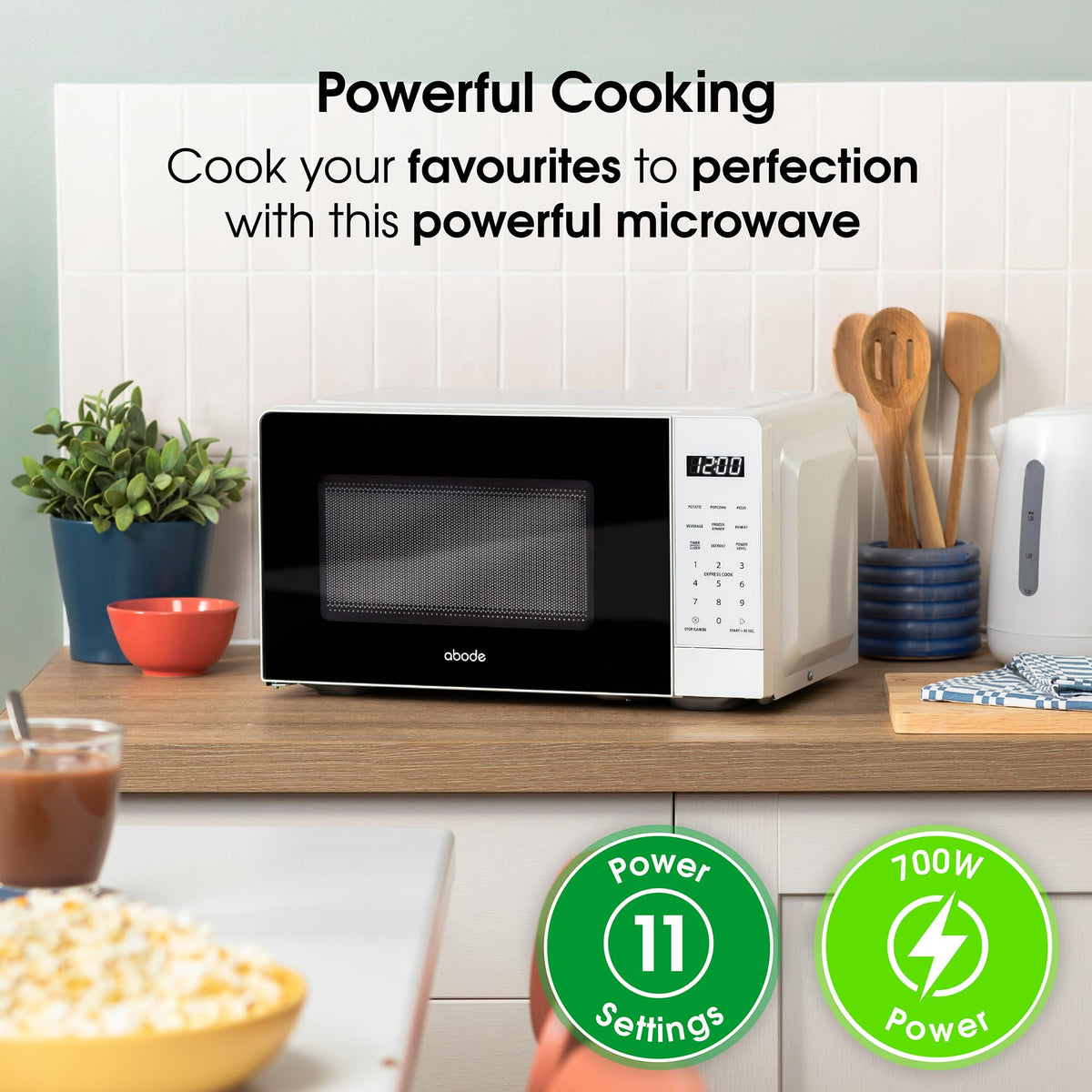 Abode Touch Control Microwave 20 Litre Black Digital 700W with Clock & Timer, 5 Auto Cook Settings & Defrost, 10 Power Levels AMT2012B (Touch Control, Silver)