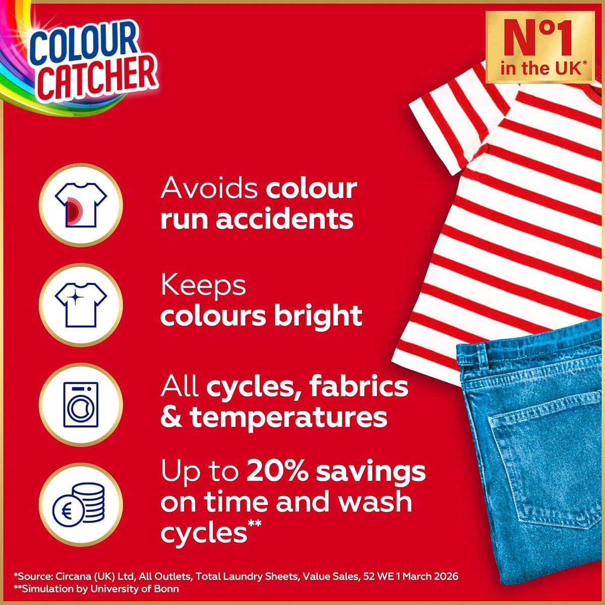 Colour Catcher Complete Action+ Laundry Sheets, Helps to Prevent Colour Run and Protects Brightness – 40 Sheets