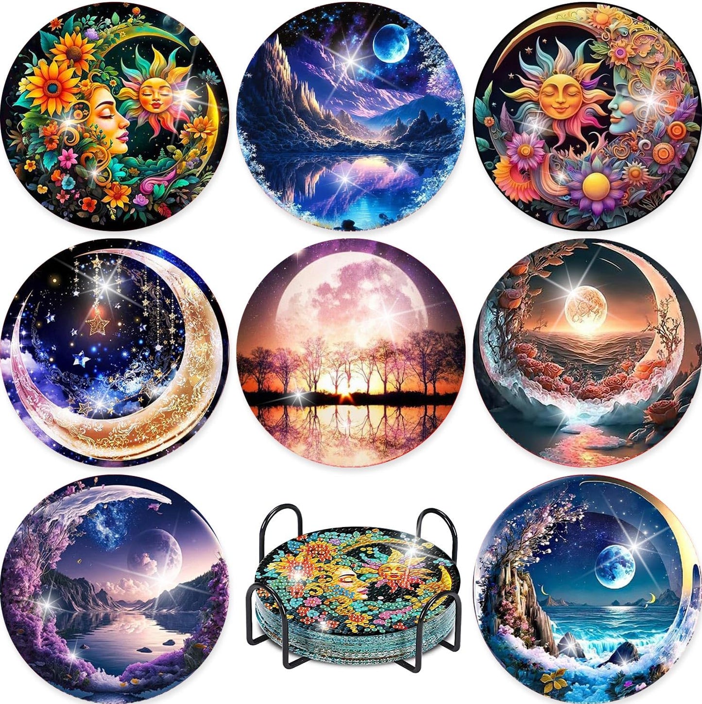 8 Pcs Flowers Diamond Art Coasters Kits for Adults Begainners,Full Drill Diamond Painting Coasters Kit with Holder,DIY Gem Painting Craft Kits for Adults Supplies Gift (Flowers).