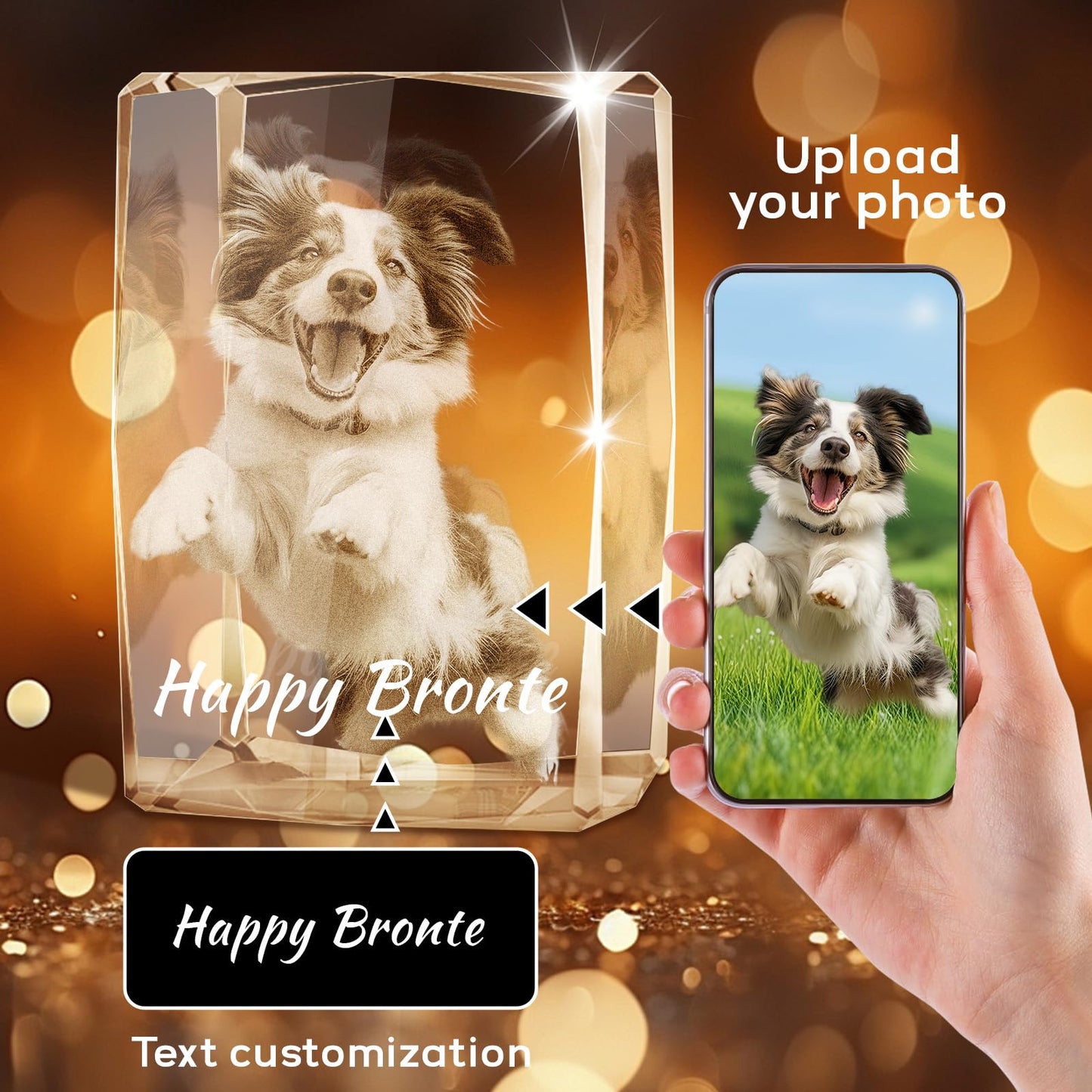 Personalised 3D Crystal Photo Gift, Custom Gifts with 3D Laser Etched, Engraved Inside the Crystal Using Your Photo Customized Memorial Custom Mother’s Day Picture Gift (Cuboid)