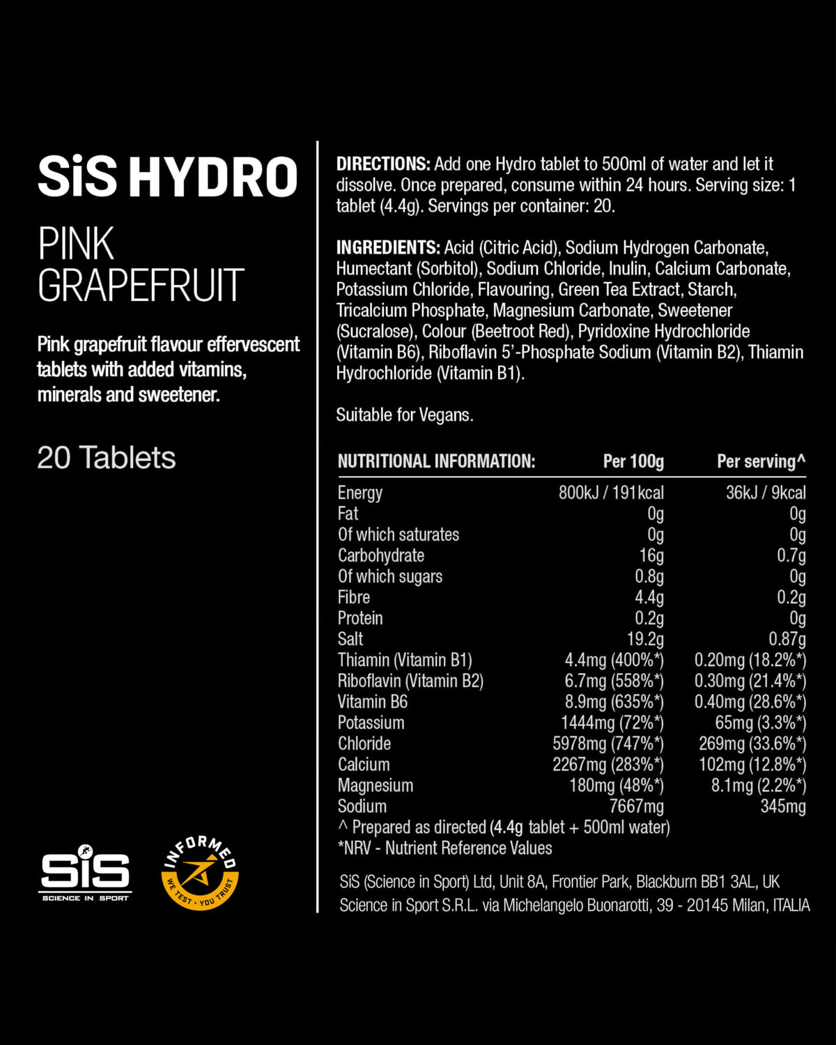 Science in Sport Hydro Electrolyte Tablets, Berry, 20 Tablets