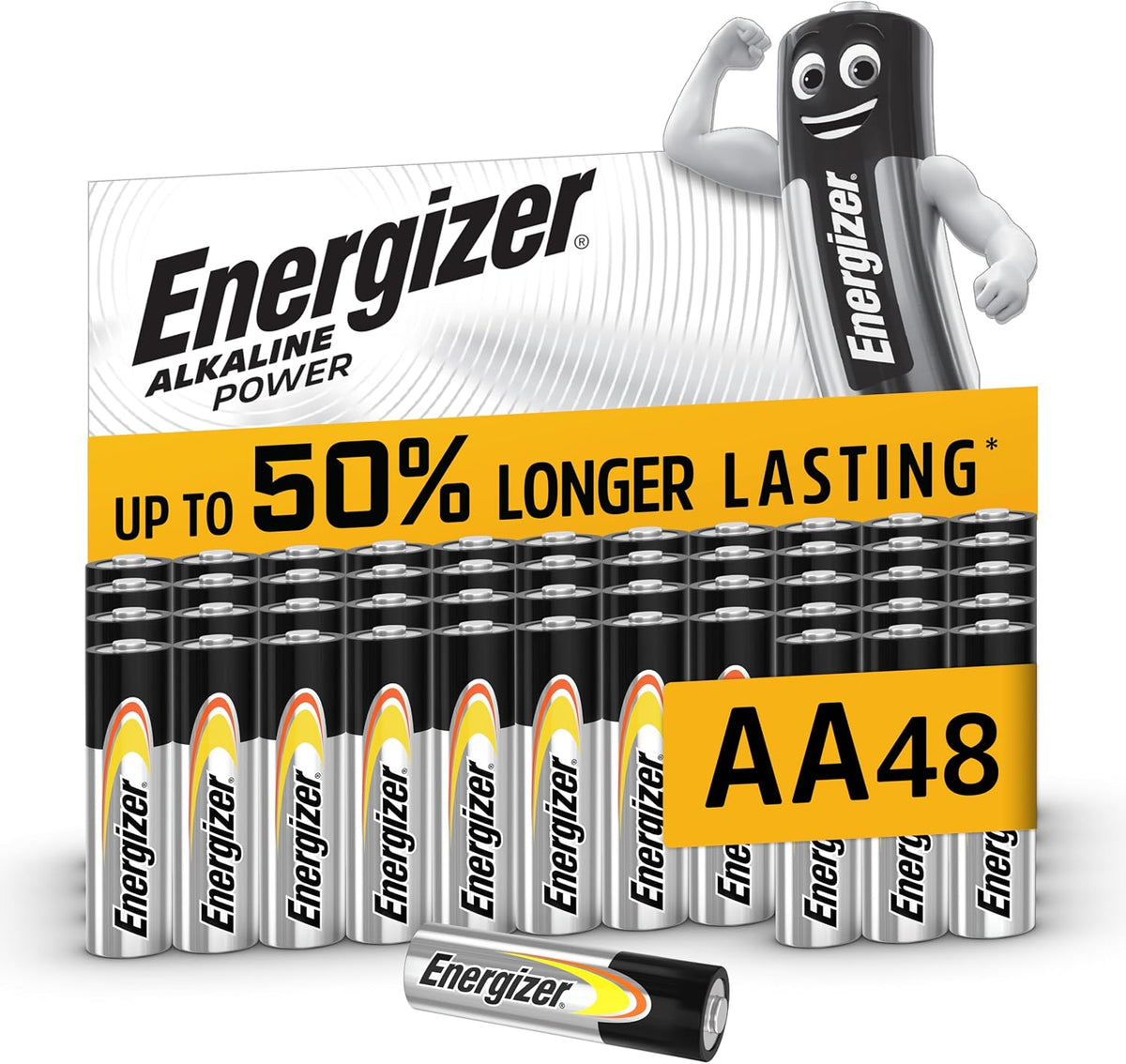 Energizer Alkaline Power - AA Batteries (48 Pack) Up To 50% Longer Lasting