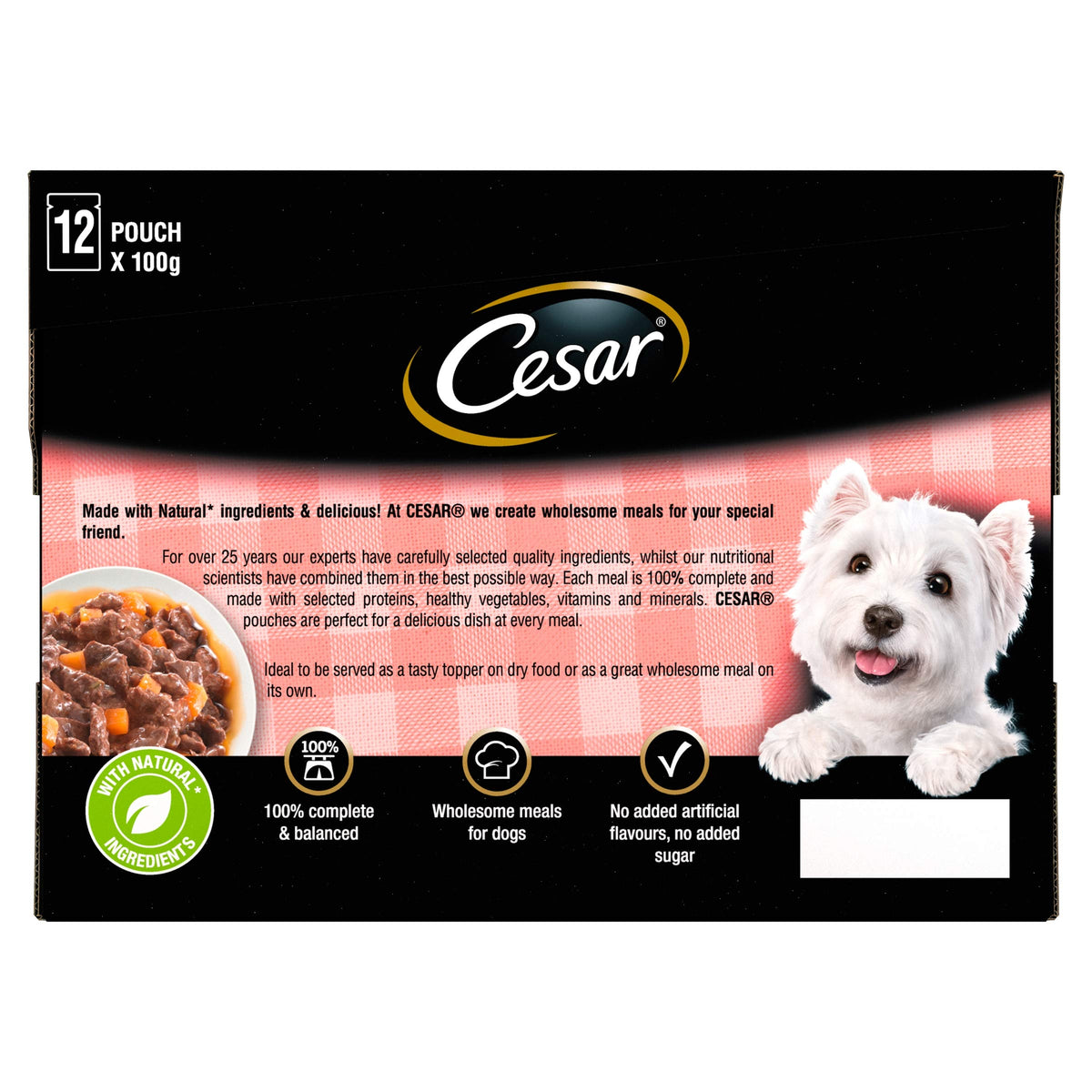 CESAR Pouch Selection in Jelly, Fresh Adult Wet Dog Food Pouches in Delicious Jelly with Succulent Meats and Vegetables, 48 x 100 g