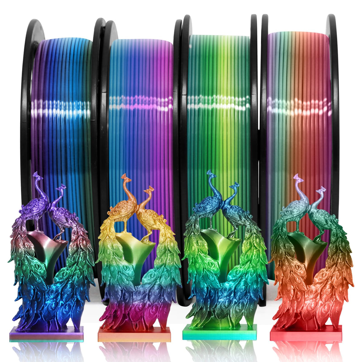 YOUSU 3D Printer Filament Bundle,Glow in The Dark Filament Multicolor,PLA Filament 1.75 mm,Green, Blue,Purple and Rainbow Accuracy +/- 0.03 mm,250g X 4 Pack