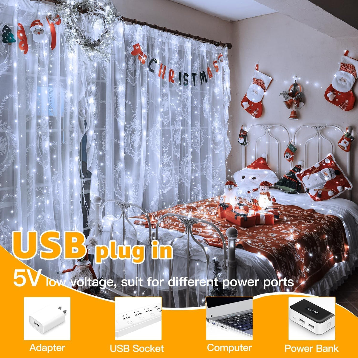 Ollny Curtain Fairy Lights, 300LED 3mx3m Waterfall Hanging String Lights