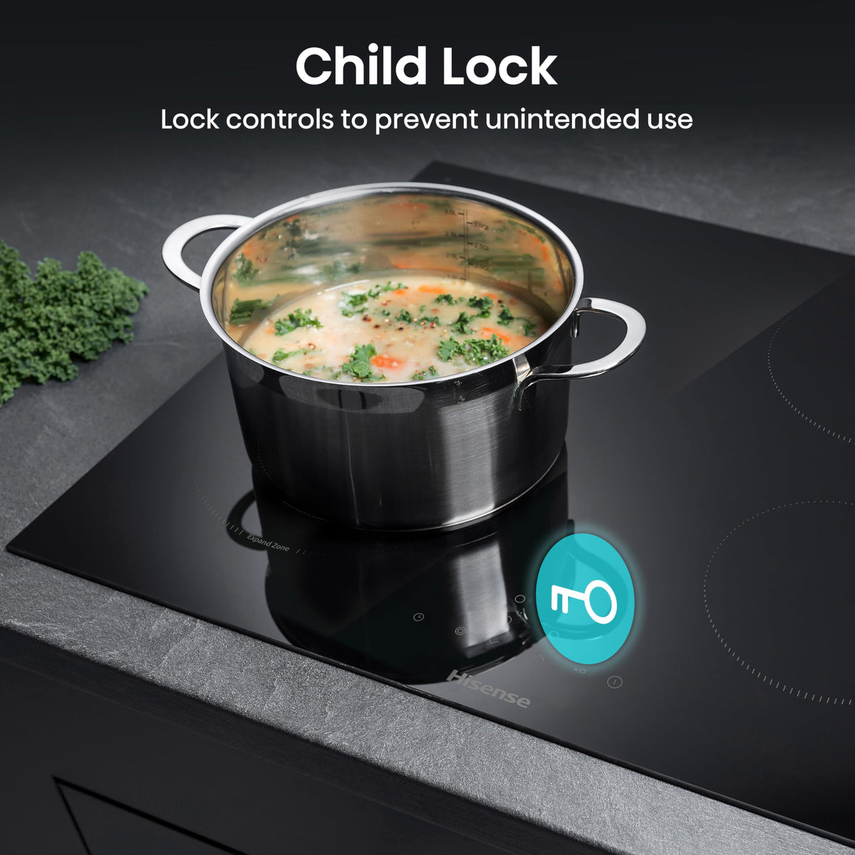 Hisense E6432C Built-in 60cm Electric Ceramic Hob with Child Lock, Touch control, Timer Function - Black 7200W, 20 x 24 x 2 inches (L x W x H)