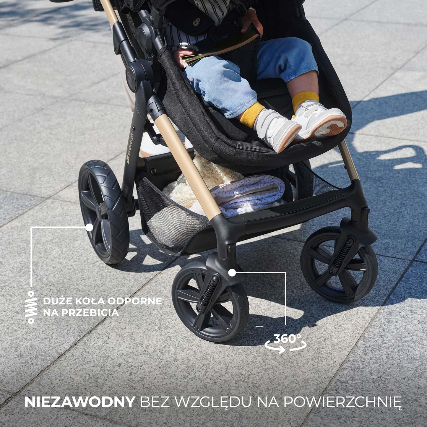 Kinderkraft MOOV 2 AIR 4 in 1 Set, Pram with Infant Car Seat with Isofix Base Mink PRO I-Size, Travel System, Baby Pushchair, Buggy, Foldable, from Birth to 22 kg, Inflatable Wheels, Gray