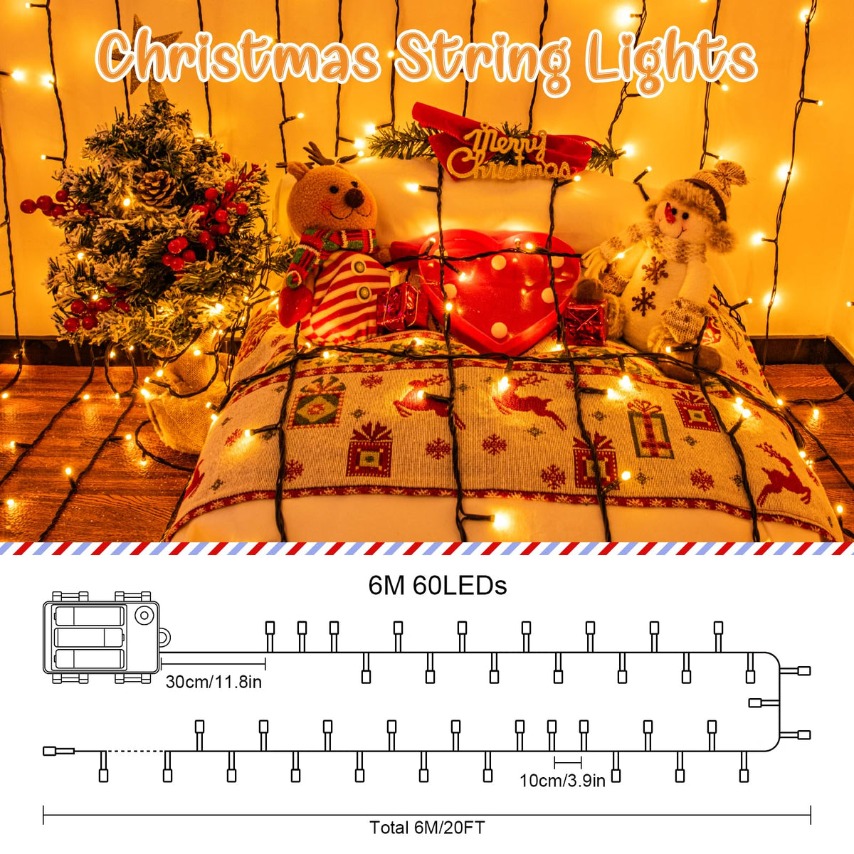 cshare Halloween Decorations Fairy Lights, 20Ft 60LED Orange-Purple USB/Battery String Lights with Timer Waterproof for Outdoor Indoor Autumn Fall Halloween Decorations-Green Wire
