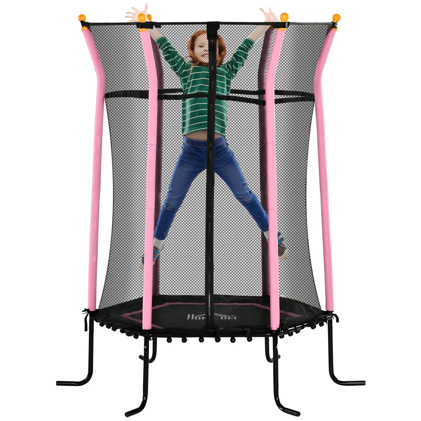 Homcom 4 FT Kids Trampoline, 48 Inch Toddler Trampoline with Enclosure Net Indoor Outdoor for Child Toddler Age 3-10 Years