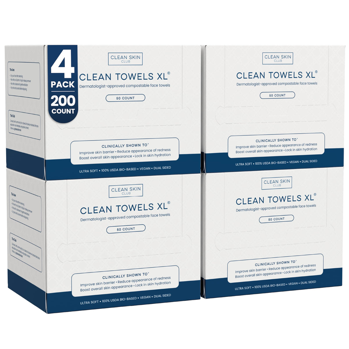 Clean Towels XL®, 100% USDA Biobased Face Towel, Disposable Face Towelette, Eczema Association Accepted, Makeup Remover Dry Wipes, Ultra Soft, 50 ct per pack, 3 Packs, 150 Ct Total