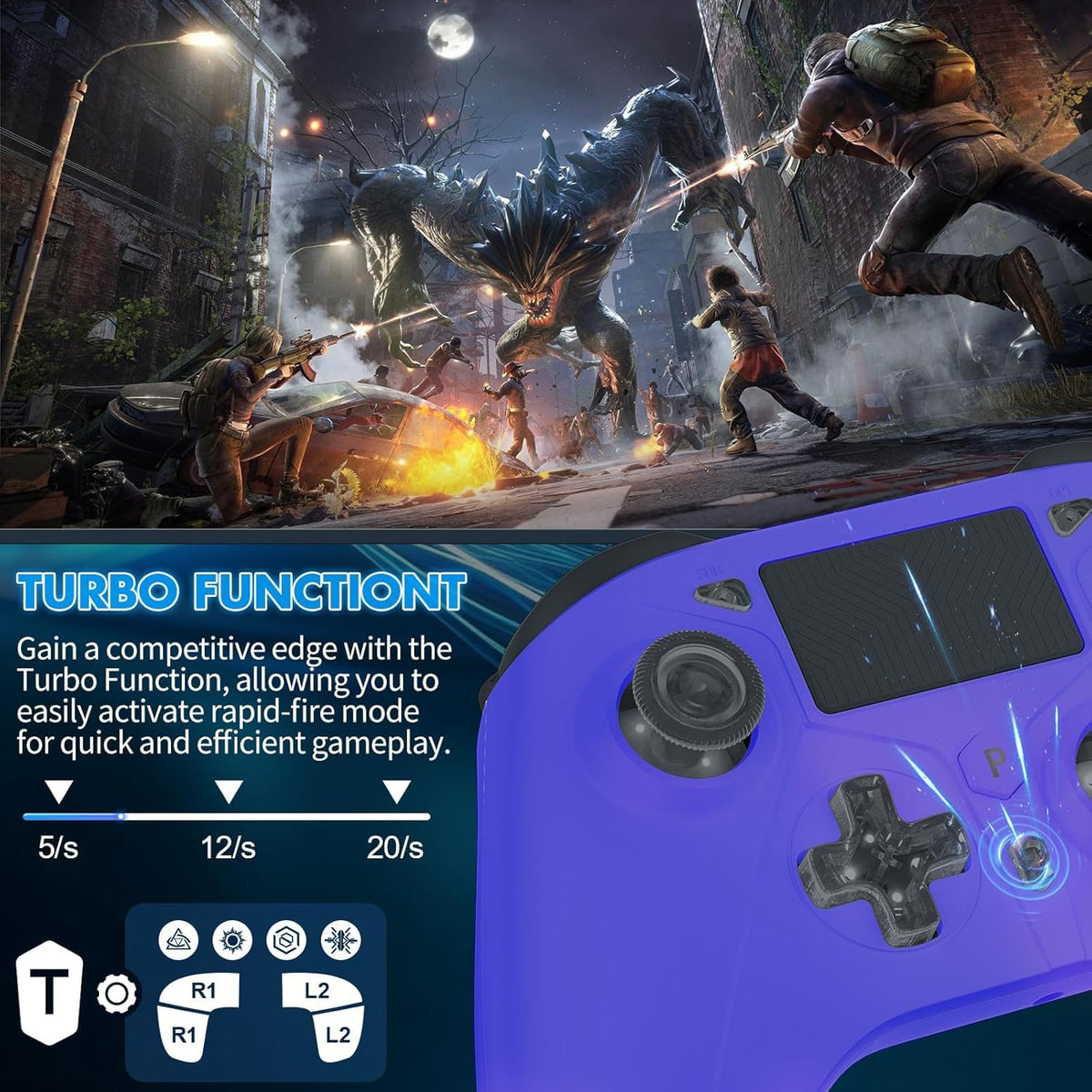 Dinosoo RGB Wireless Controller for PS5/Pro/Slim/PC, with Back Paddles, Touchpad, Dual Vibration, 6-Axis Gyro, Macro, Turbo, Speaker & 3.5mm Audio