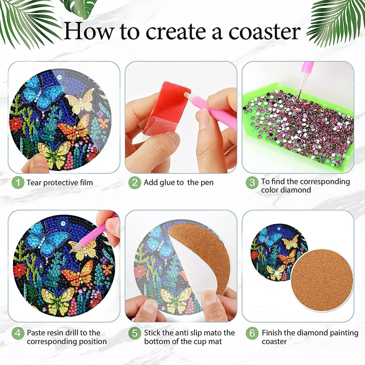 8 Pcs Flowers Diamond Art Coasters Kits for Adults Begainners,Full Drill Diamond Painting Coasters Kit with Holder,DIY Gem Painting Craft Kits for Adults Supplies Gift (Flowers).
