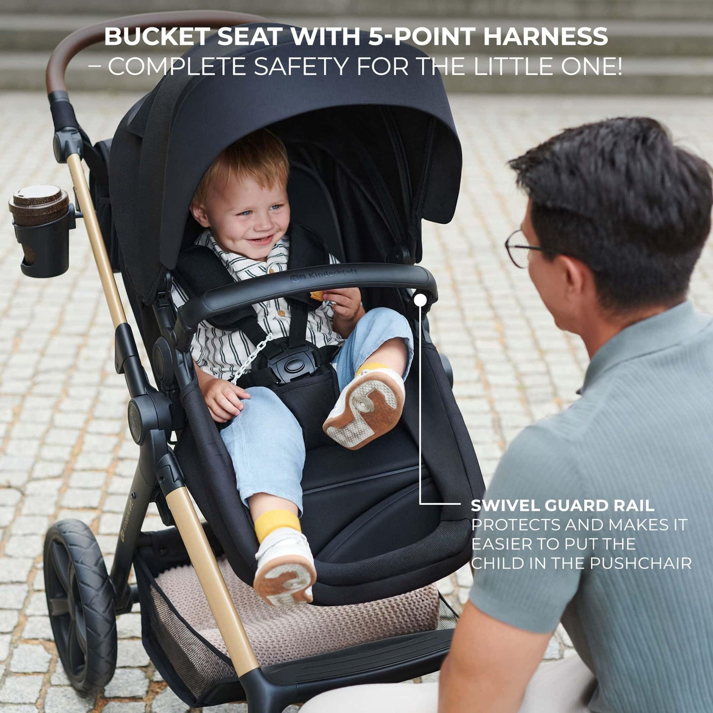Kinderkraft MOOV 2 AIR 4 in 1 Set, Pram with Infant Car Seat with Isofix Base Mink PRO I-Size, Travel System, Baby Pushchair, Buggy, Foldable, from Birth to 22 kg, Inflatable Wheels, Gray