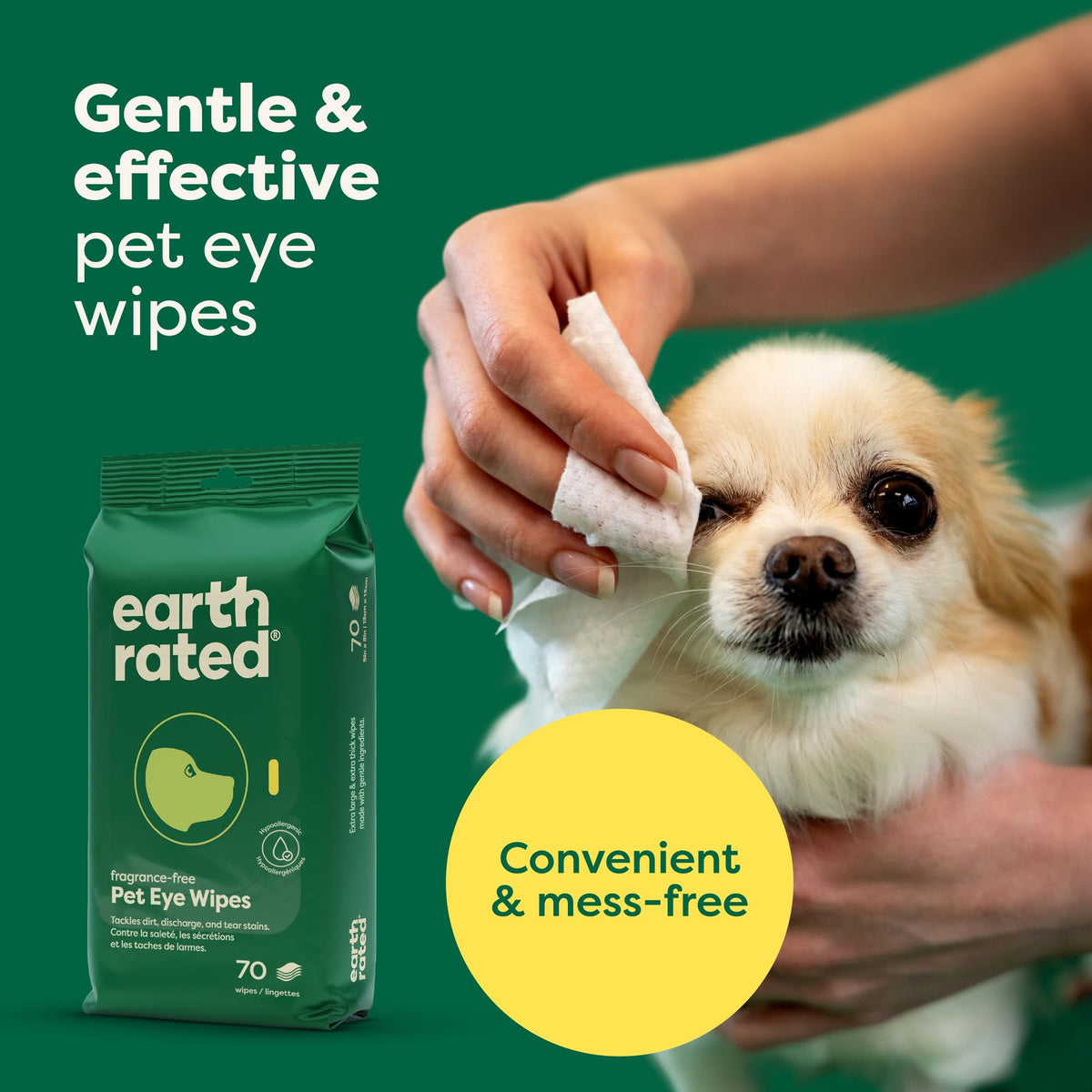 Earth Rated Pet Wipes for Dogs, Hypoallergenic, Cleaning and Hydrating, for Grooming Paws, Body and Bums, Unscented, 100 Count
