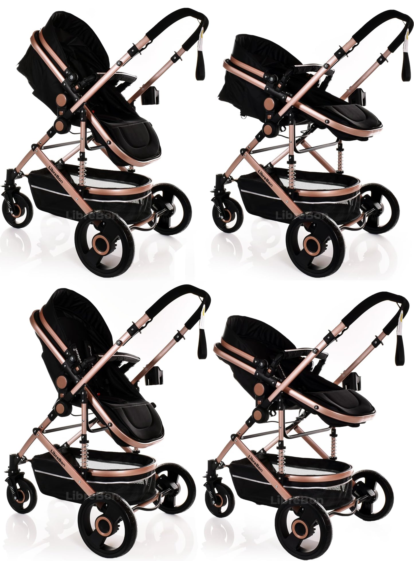 Baby Buggy Pram Pushchair 3 in 1 with Car Seat Child Lightweight Folding Stroller One Size Fits All 3 in 1 Travel System Pram for Newborns & Toddlers 0-36 Months from Birth (Black - Silver Frame)