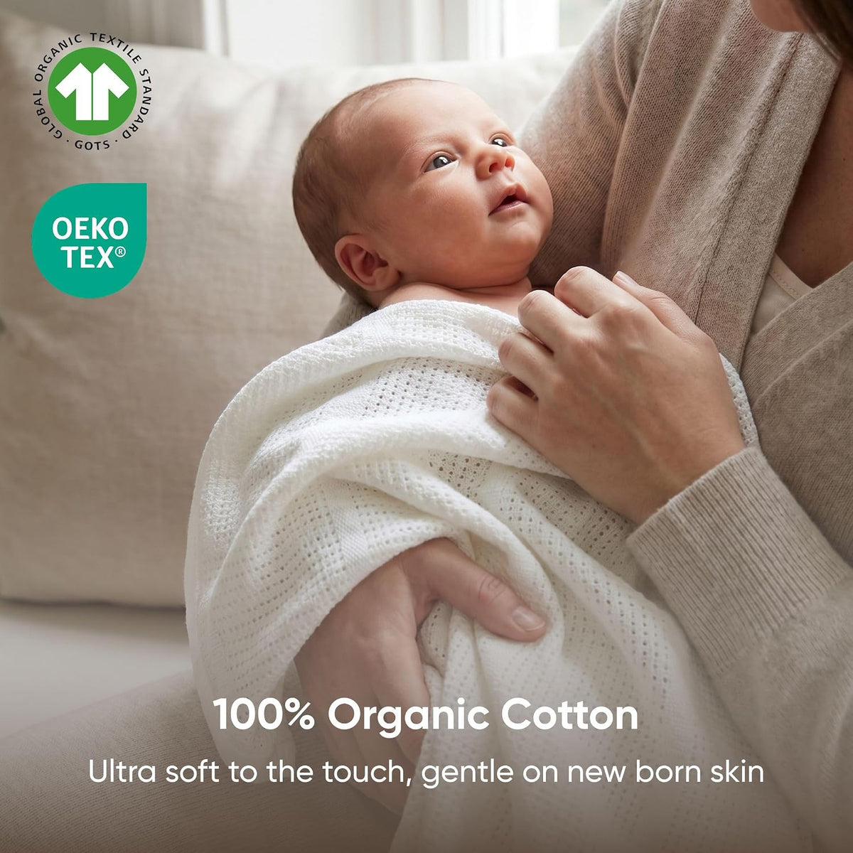 Bloomsbury Mill - Cellular Blankets Baby - 100% Organic Cotton - 2 Pack - Cloud - White - Newborn Essentials - Soft Breathable Baby Blankets for Pram, Cot, Moses Basket - 75x95cm
