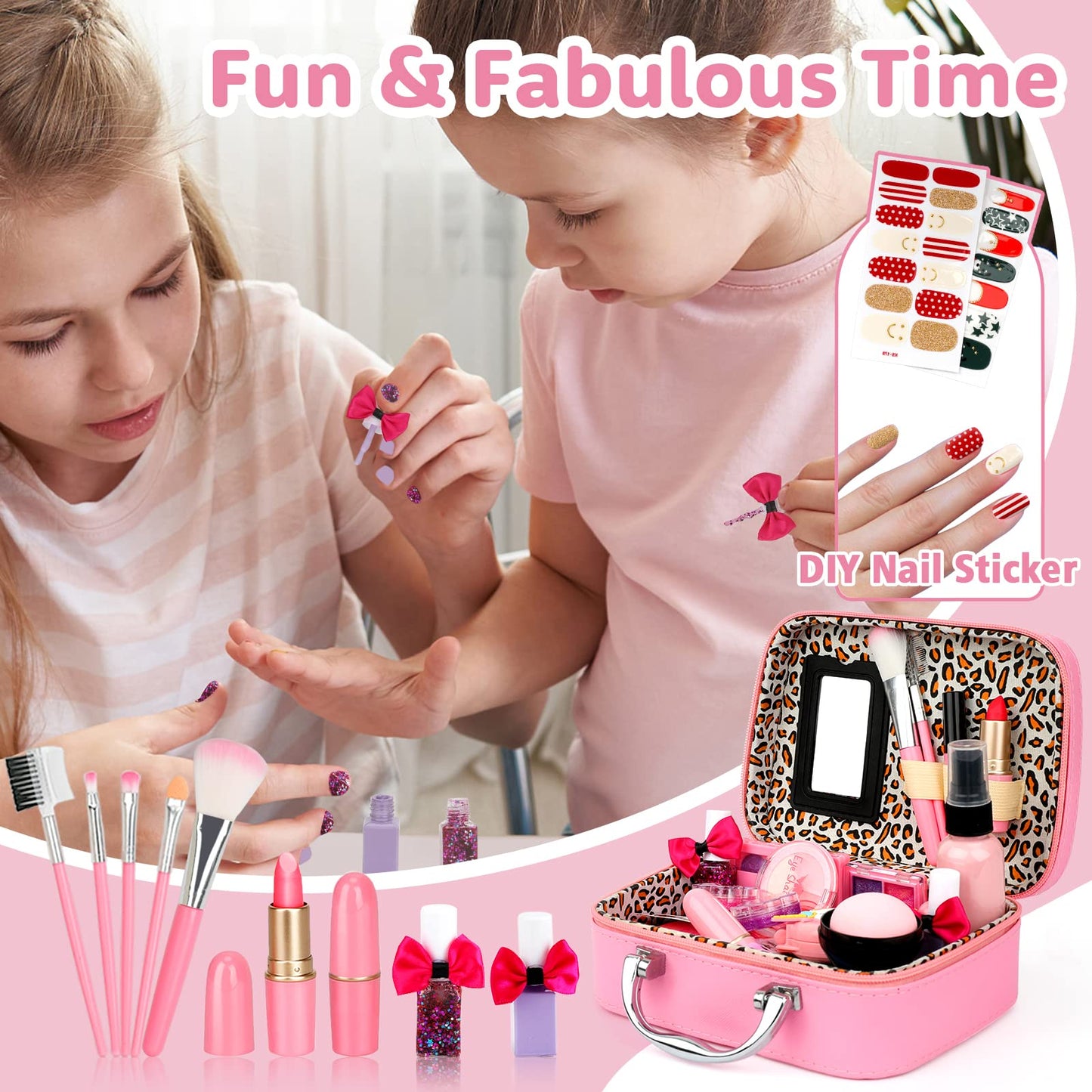Flybay Kids Makeup Sets for Girls, Washable Make Up Set Girl Toys, Girls Make Up Set with Vanity Case, Princess Play Games Children Toys Christmas Birthday Gifts for Girl Ages 4-9