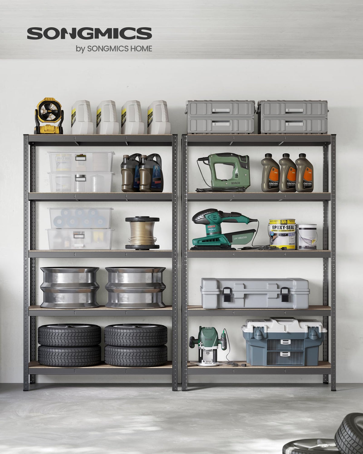 SONGMICS 5-Tier Heavy-Duty Shelving Units, Set of 2, Boltless Assembly