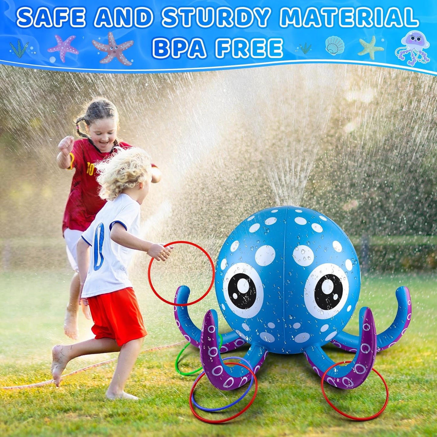 Outdoor Water Play Sprinklers Toys for Toddlers, Large Octopus Water Spray Sprinkler for Kids Boys Girls and Pets, Garden Sprinkler Toys, Summer Toys for 3 4 5 6 7+ Year Old