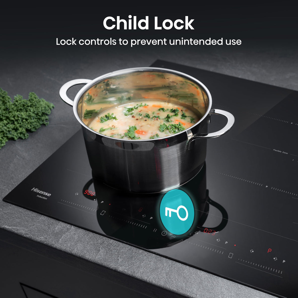 Hisense E6432C Built-in 60cm Electric Ceramic Hob with Child Lock, Touch control, Timer Function - Black 7200W, 20 x 24 x 2 inches (L x W x H)