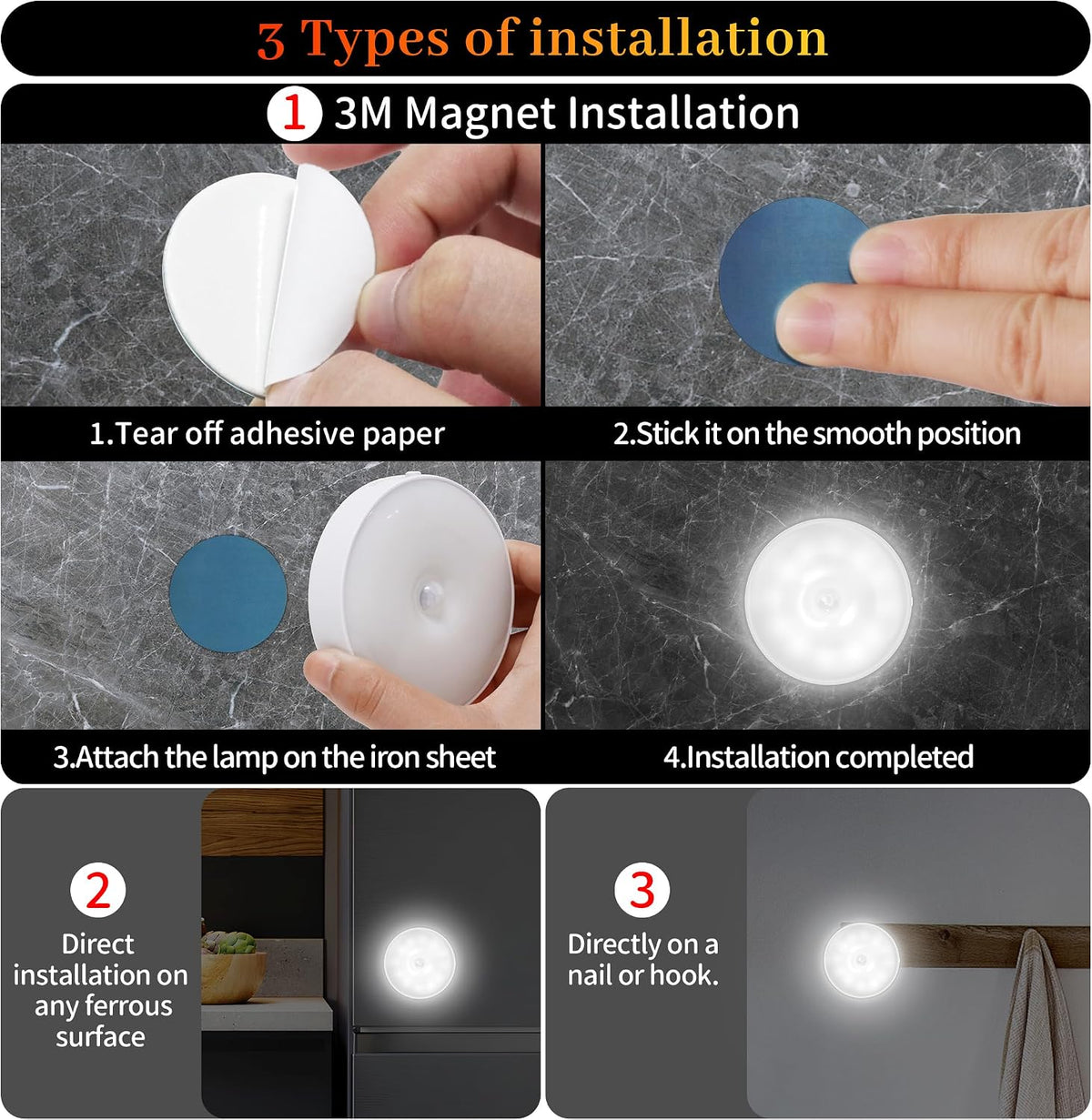 daphomeu Motion Sensor Lights Indoor,6 Pack Wireless USB Rechargeable Cupboard Lights,Stick on Wall Night Light,Battery Operated for Stair Wardrobe Corridors Closet Under Cabinet Kitchen Puck Lights