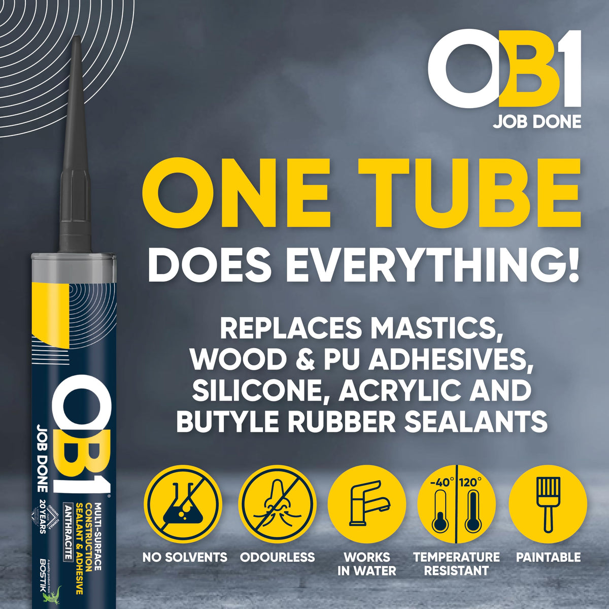 OB1 Clear Multi-Surface Construction Sealant & Adhesive, 290ml 2in1 formula
