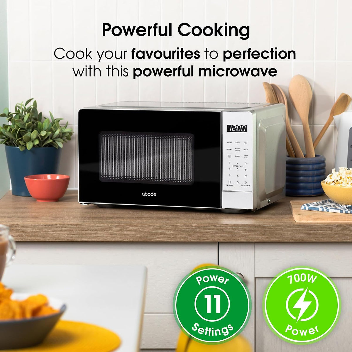Abode Touch Control Microwave 20 Litre Black Digital 700W with Clock & Timer, 5 Auto Cook Settings & Defrost, 10 Power Levels AMT2012B (Touch Control, Silver)