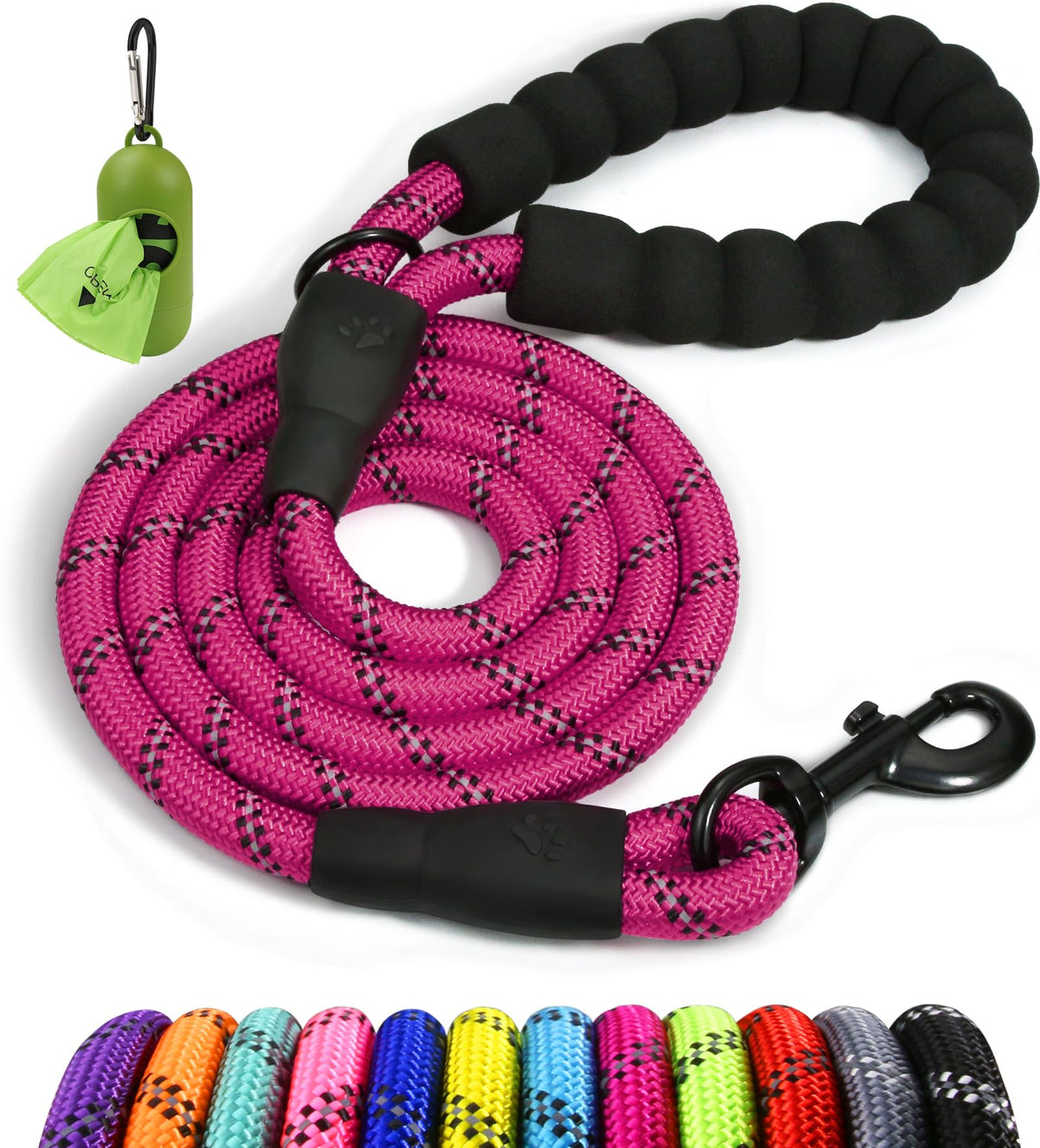 Taglory Rope Dog Lead with Soft Padded Handle – Reflective Rock Climbing Rope Lead for Small and Medium Dogs 120 cm 1.0 cm Black