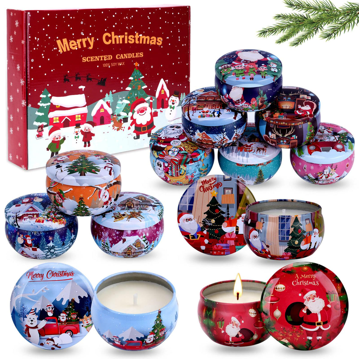 12PCS Christmas Candles Scented Candles, Aromatherapy Candle Gift Set for Women Candles for Home Scented for Her Scented Candles for Christmas,Birthday, Thanksgiving, Mother's Day