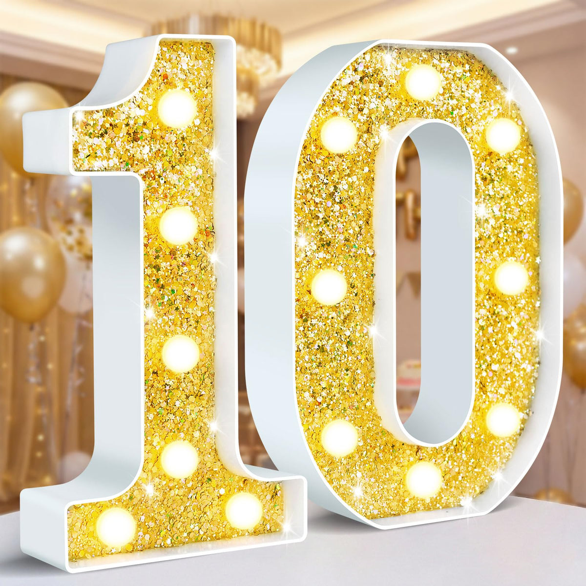 Ledido Pink Glitter Light Up Number 80 for 80th Birthday Decorations