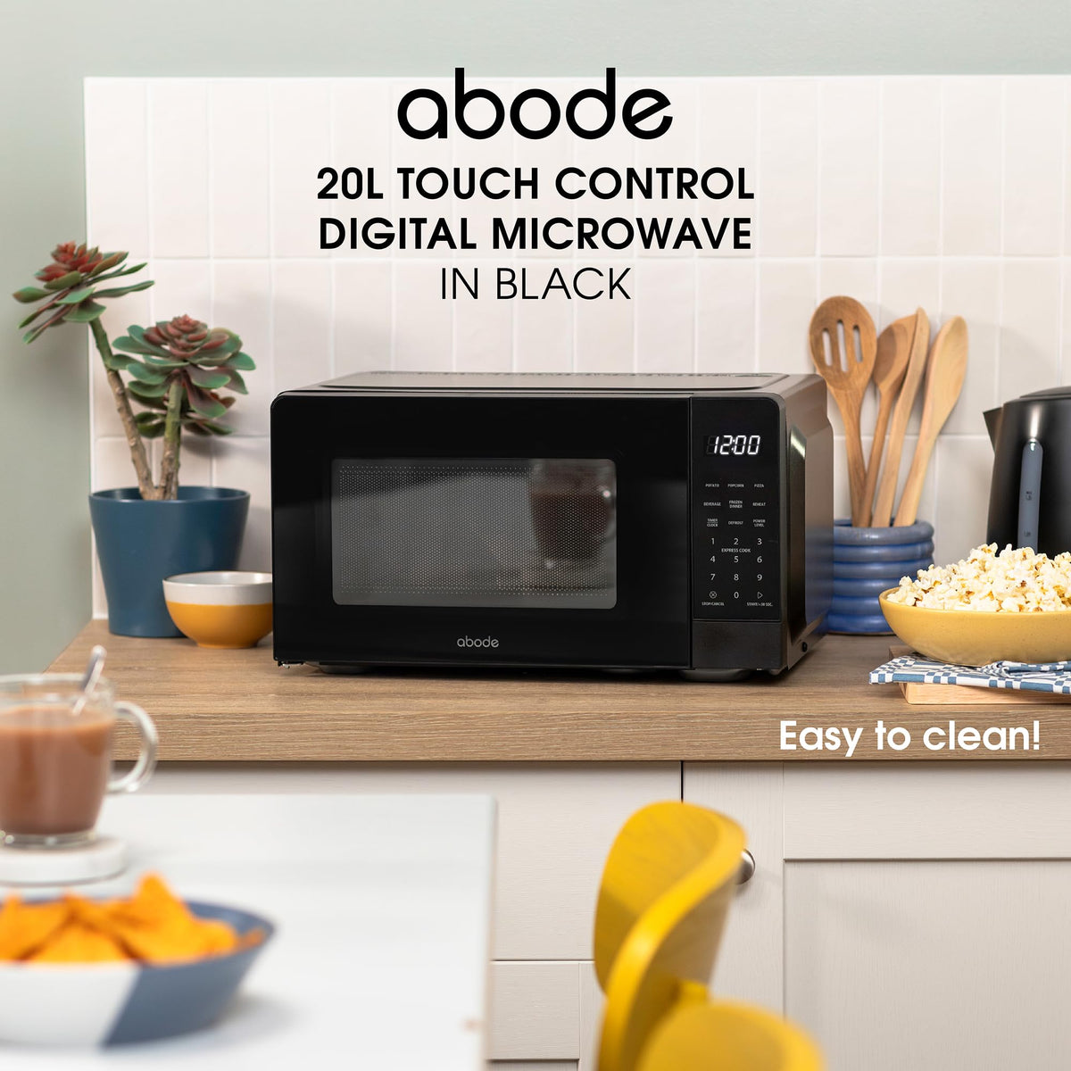Abode Touch Control Microwave 20 Litre Black Digital 700W with Clock & Timer, 5 Auto Cook Settings & Defrost, 10 Power Levels AMT2012B (Touch Control, Silver)