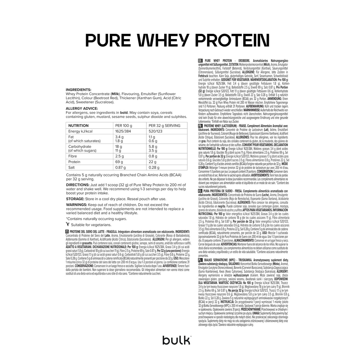 Bulk Pure Whey Protein Powder, Vanilla, 1kg