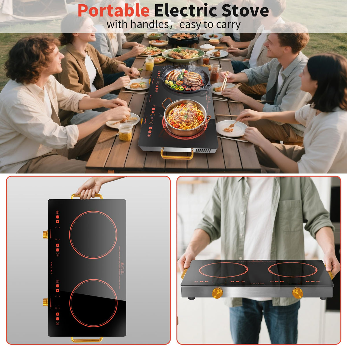 Noxton 2 Zone Ceramic Hob 30cm Electric Hob with Timer, Safe Lock, Pause Coutertop Use Hob with 13AMP Plug 2800W