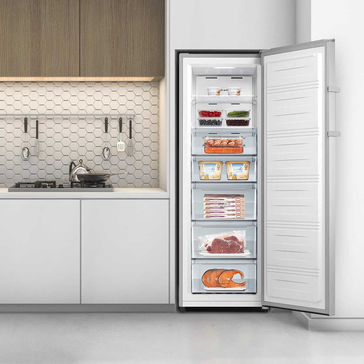 Hisense FV298N4ACE Tall Freestanding Freezer 240 Litre Capacity Total No Frost with LED Display 59D x 59.5W x 172H cm - Stainless Steel, Silver