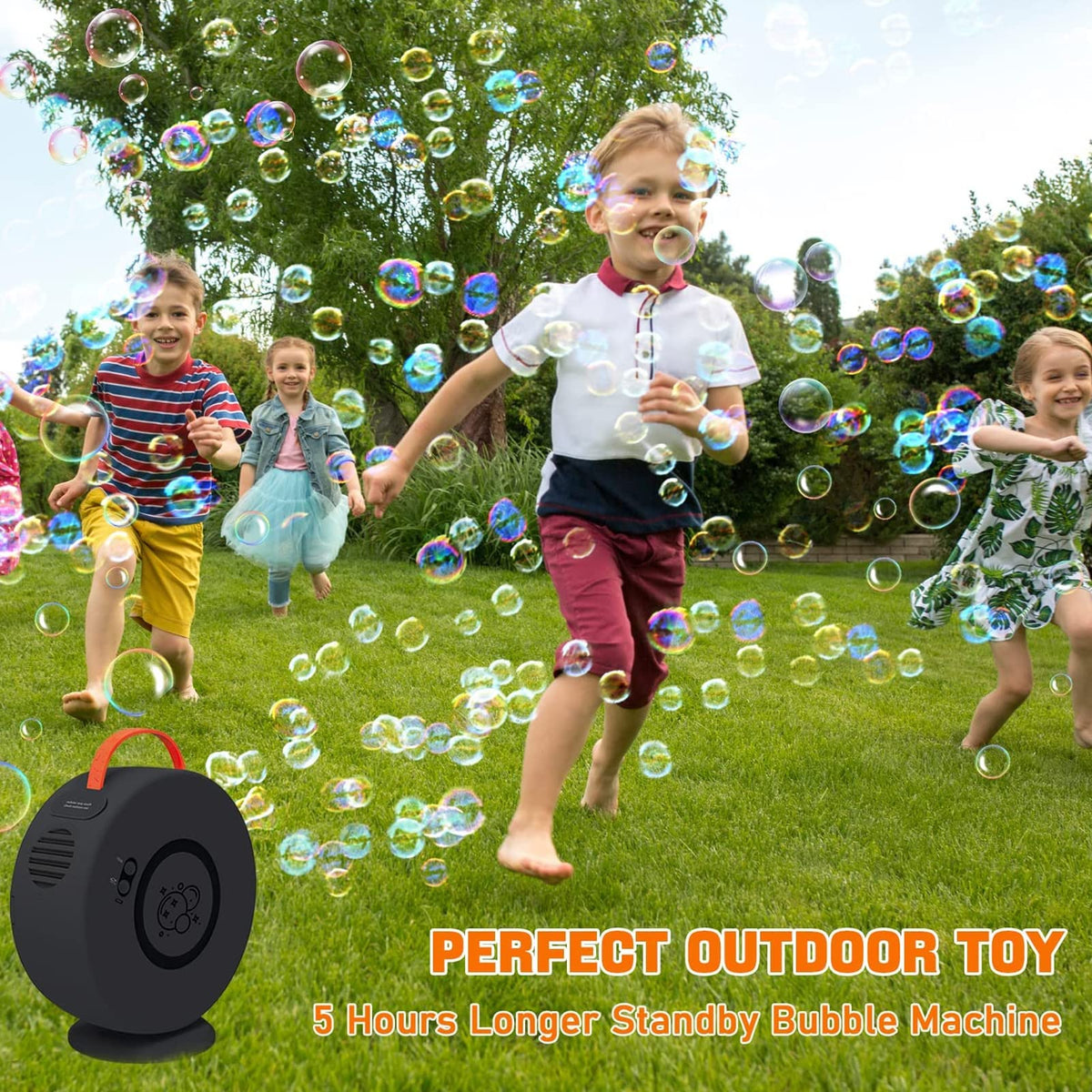 Bubble Machine, Automatic 360 Degree Rotation Bubble Blower, Outdoor Activity Toy with Rechargeable Battery & Large Tank, Ideal for Kids, Toddlers, Birthday Party, Wedding, (White)