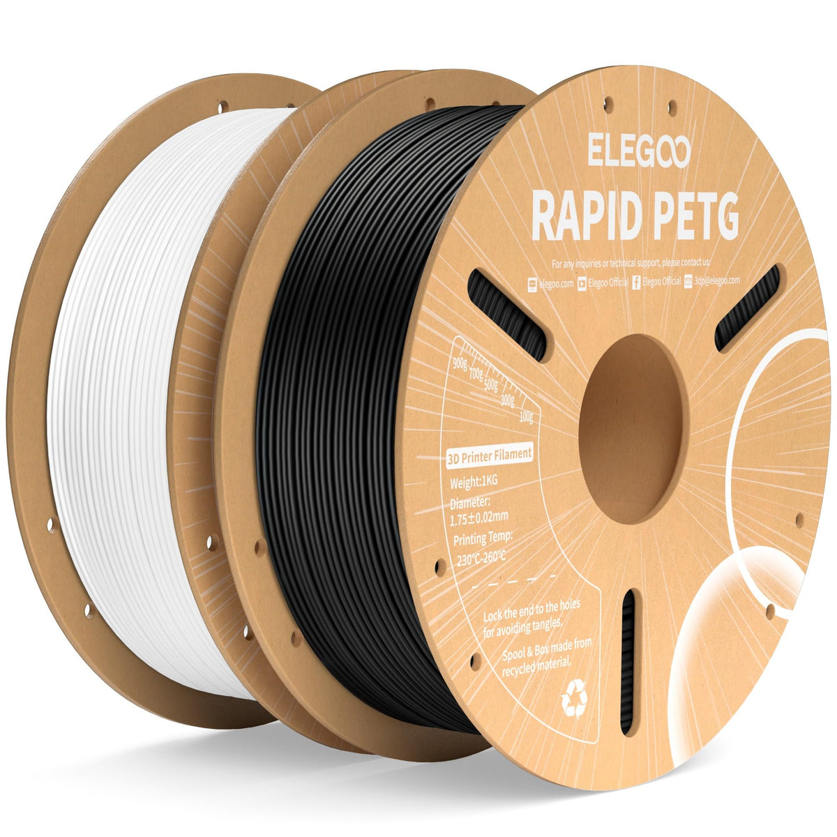 ELEGOO Rapid PETG 3D Printer Filament 1.75mm Black 1KG