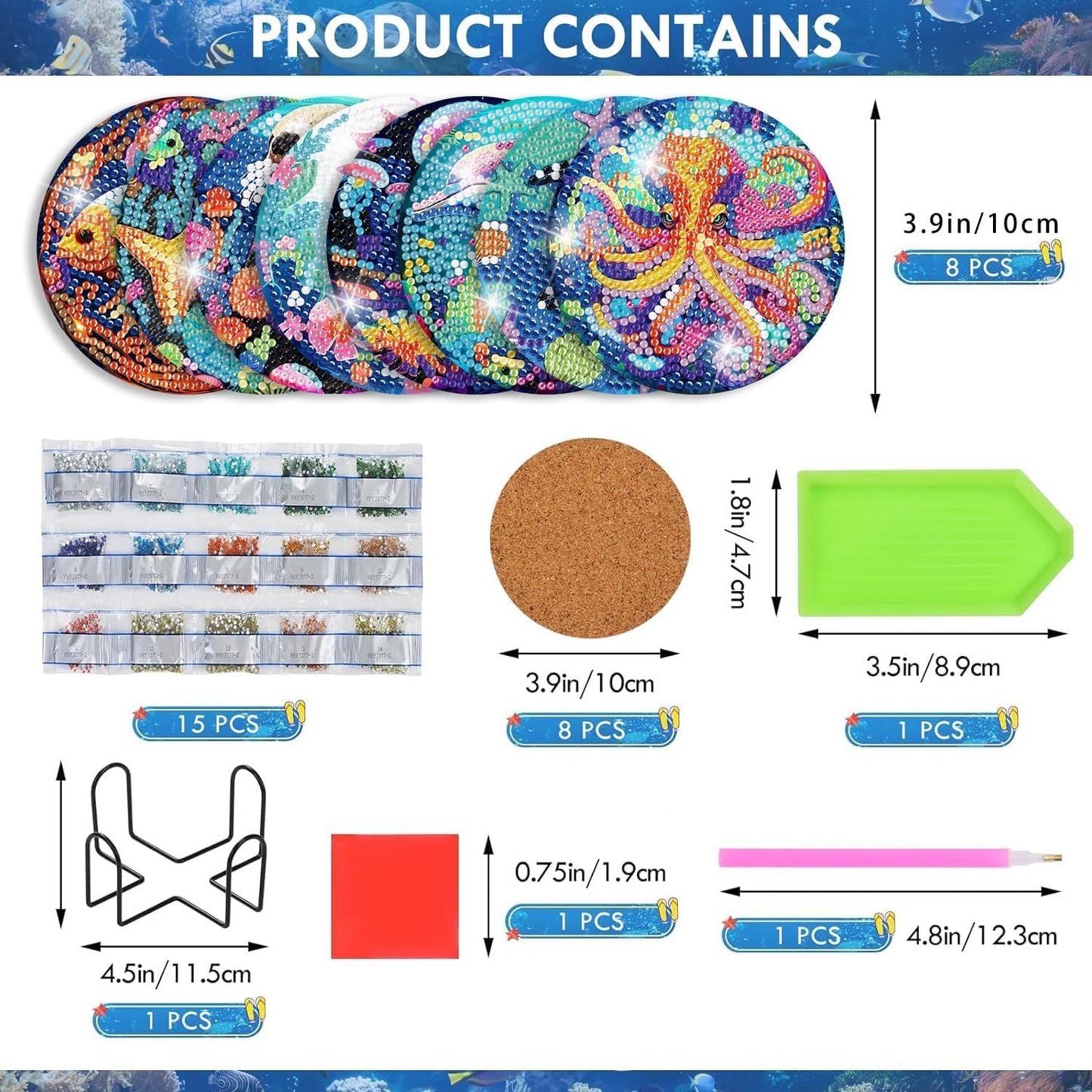 8 Pcs Flowers Diamond Art Coasters Kits for Adults Begainners,Full Drill Diamond Painting Coasters Kit with Holder,DIY Gem Painting Craft Kits for Adults Supplies Gift (Flowers).