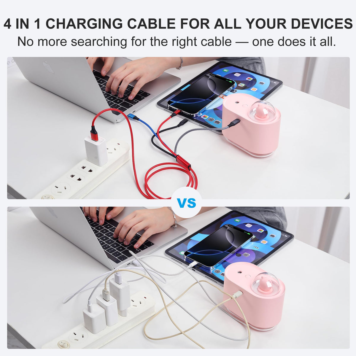 Amuvec Multi Charger Cable, 4 in 1 Fast Phone Charger Cables 1.2M Red