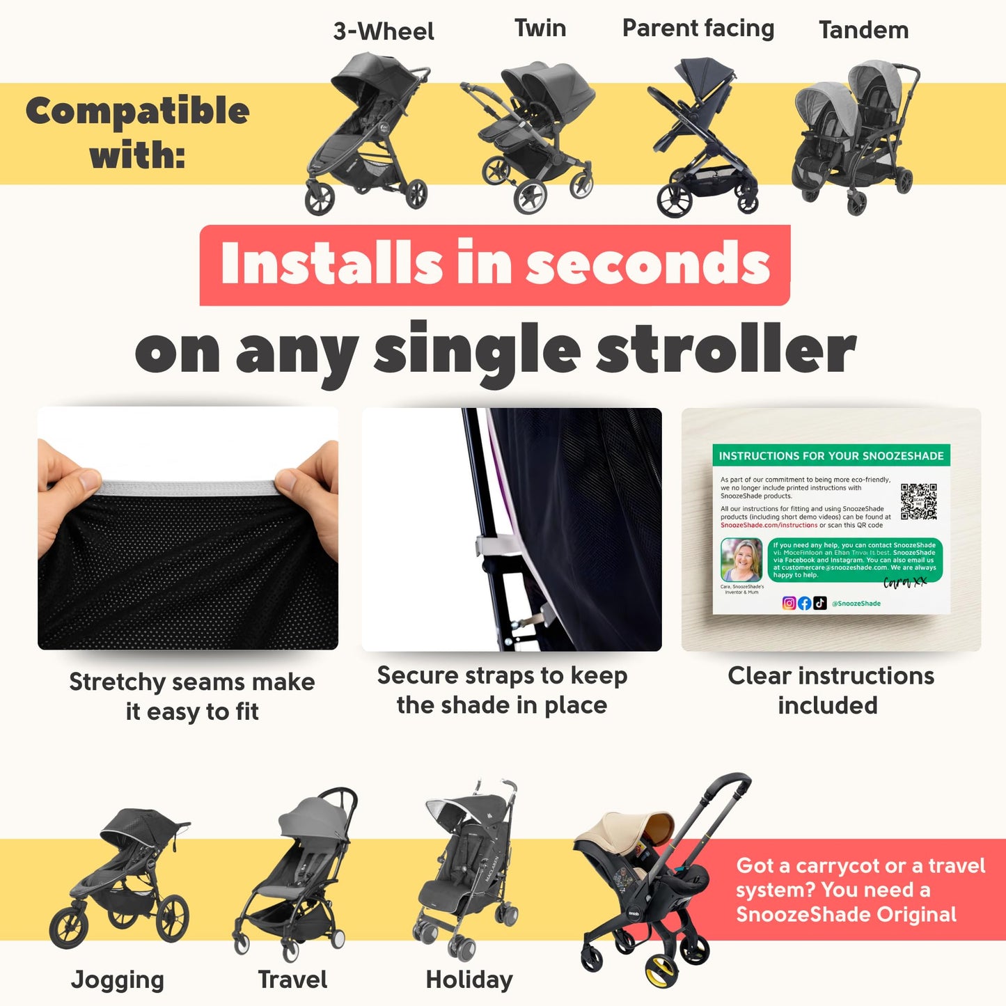 SnoozeShade Plus Extra Pram and Stroller Sun Shade Cover Blocks 99% UV UPF50+ Baby Sleep Aid and Breathable Blackout Canopy for Pushchairs Buggies and Travel Strollers