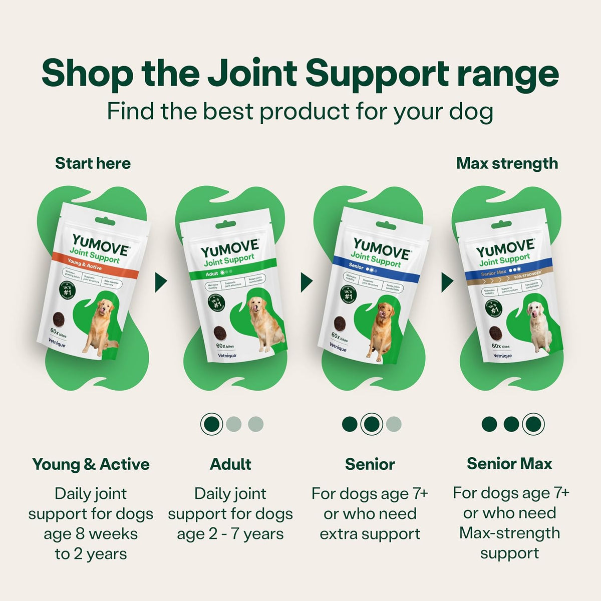 YuMOVE Senior Dog Joint Supplement, Daily Bites for Joint Care, Essential Dog Hip and Joint Aid for Senior Dogs with Glucosamine, Chondroitin, Green Lipped Mussel, Aged 8+, 60 Chews