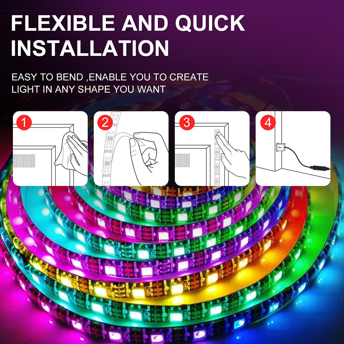 Led Strip Lights 1M/3.28ft, TV LED Backlight with Smart App Control Remote, 5050 RGB Music Sync Colour Changing, USB Smart LED Strip Light for TV,Computer, Monitor, Bedroom, Party and Home Decoration