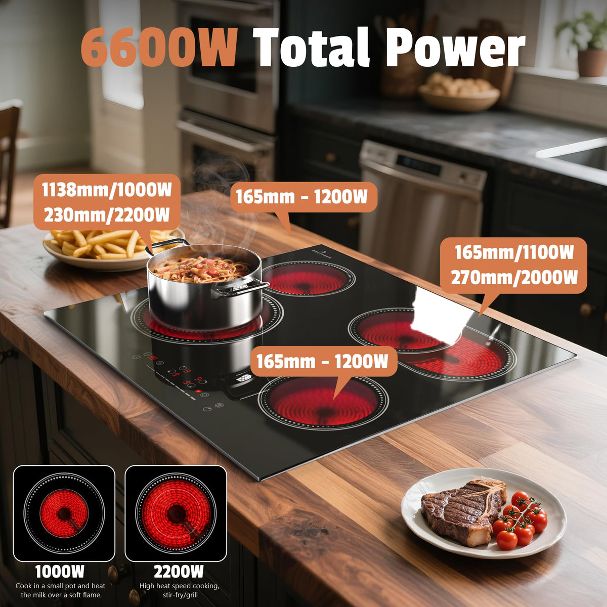 White Induction Hob 4 Ring Plug in, 2800W Electric Hob 13amp