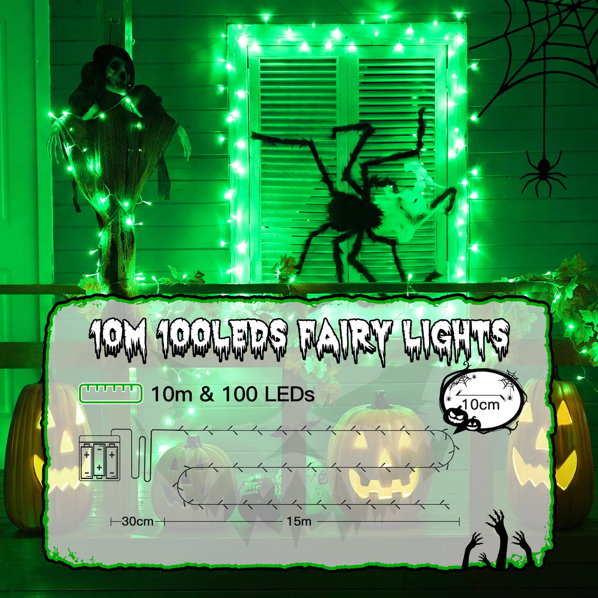 Ollny Fairy Lights Battery Operated, 10m 100 LEDs Bright Battery Powered String Lights, Cool White Outside Christmas Lights Waterproof with 8 Modes/Timer for Indoor Outdoor Bedroom Garden Decorations