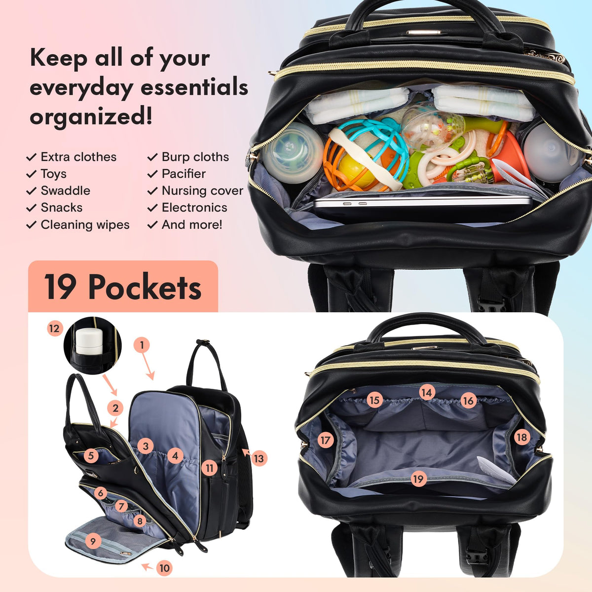 Dikaslon Baby Changing Bags Backpack, Large Baby Bag, 19 Pockets, Outdoors