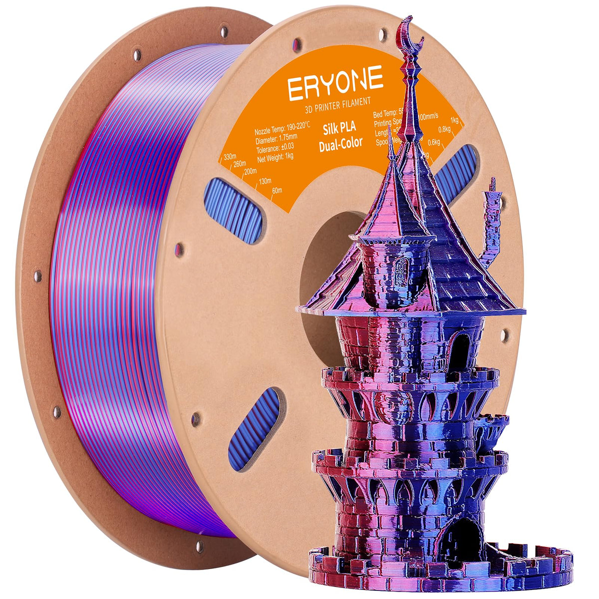 ERYONE Silk PLA Filament 1.75mm,3D Printer Filament PLA,Shiny Glossy PLA Filament,+/-0.03mm,1kg(2.2lbs)/Spool,Silk Liquid Gold