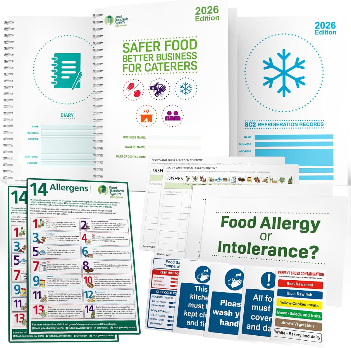 2026 Safer Food Better Business Complete Kit, SFBB Caterers Pack, 13M Diary & SC2 Temp Logs, HACCP/EHO Inspection Approved with Stickers & Hygiene Signs