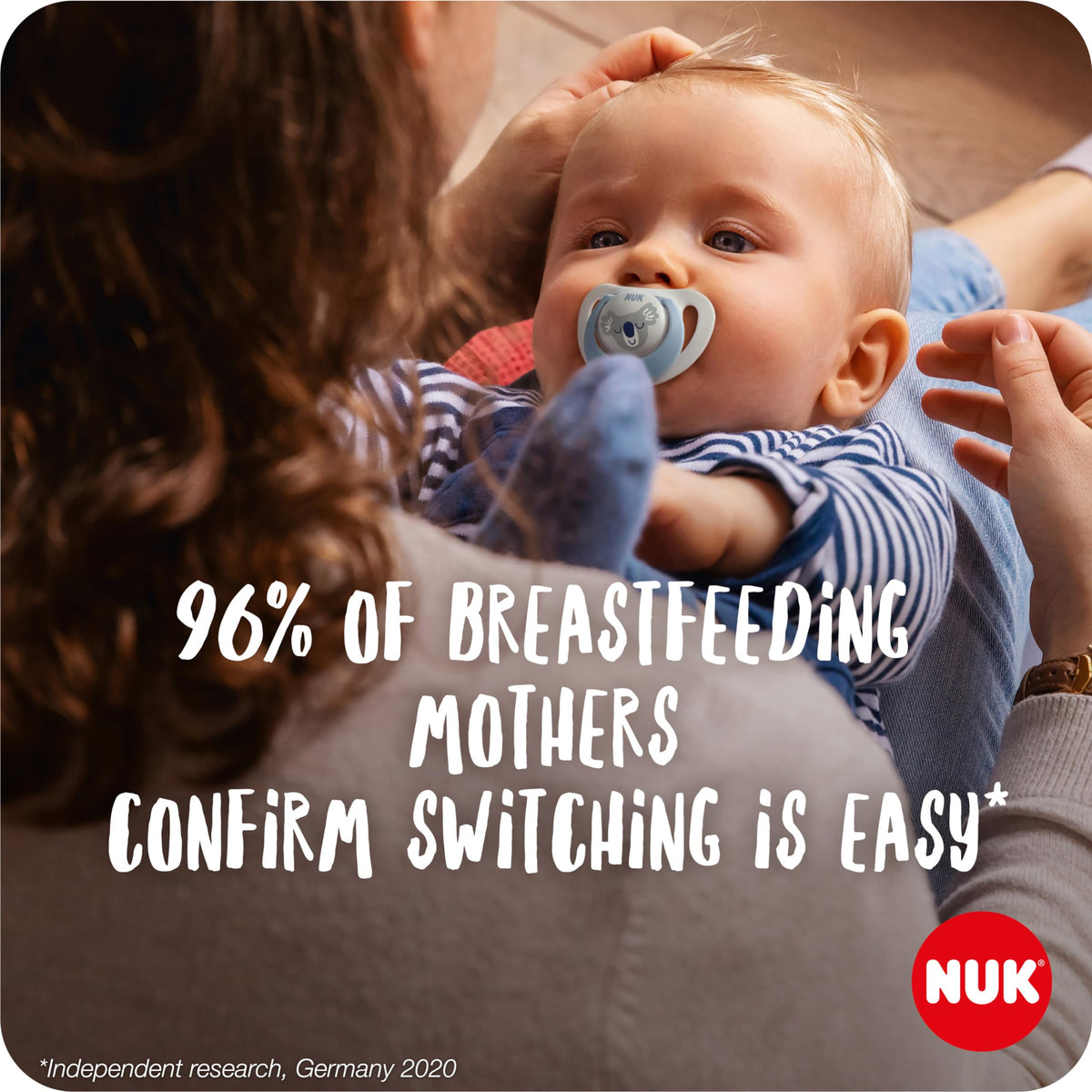 NUK First Choice Baby Dummies | 18-36 Months | Orthodontic Soothers | Soothes 99% of Babies** | Red | 4 Count