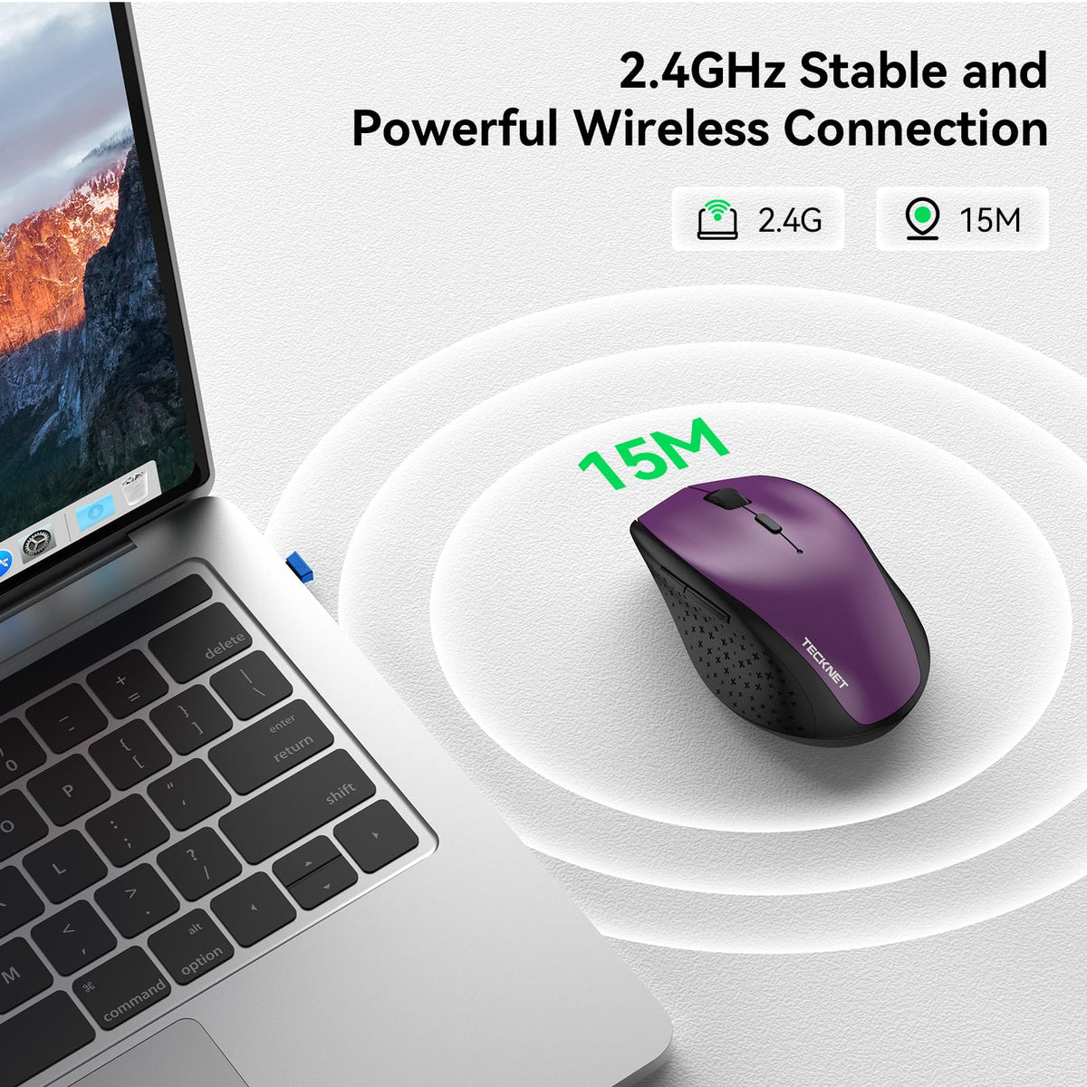 TECKNET Wireless Mouse for Laptop, 4800 DPI Optical Computer Mice with 6 Adjustable Levels, 30 Months Long Battery Life 2.4G Cordless USB Silent Mouse for Notebook, PC, Office Home Work -Grey