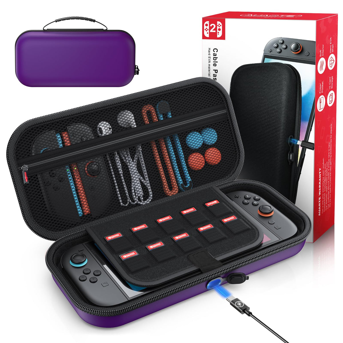 Case for Nintendo Switch 2, Travel Case with Charging Hole and 10 Game Card